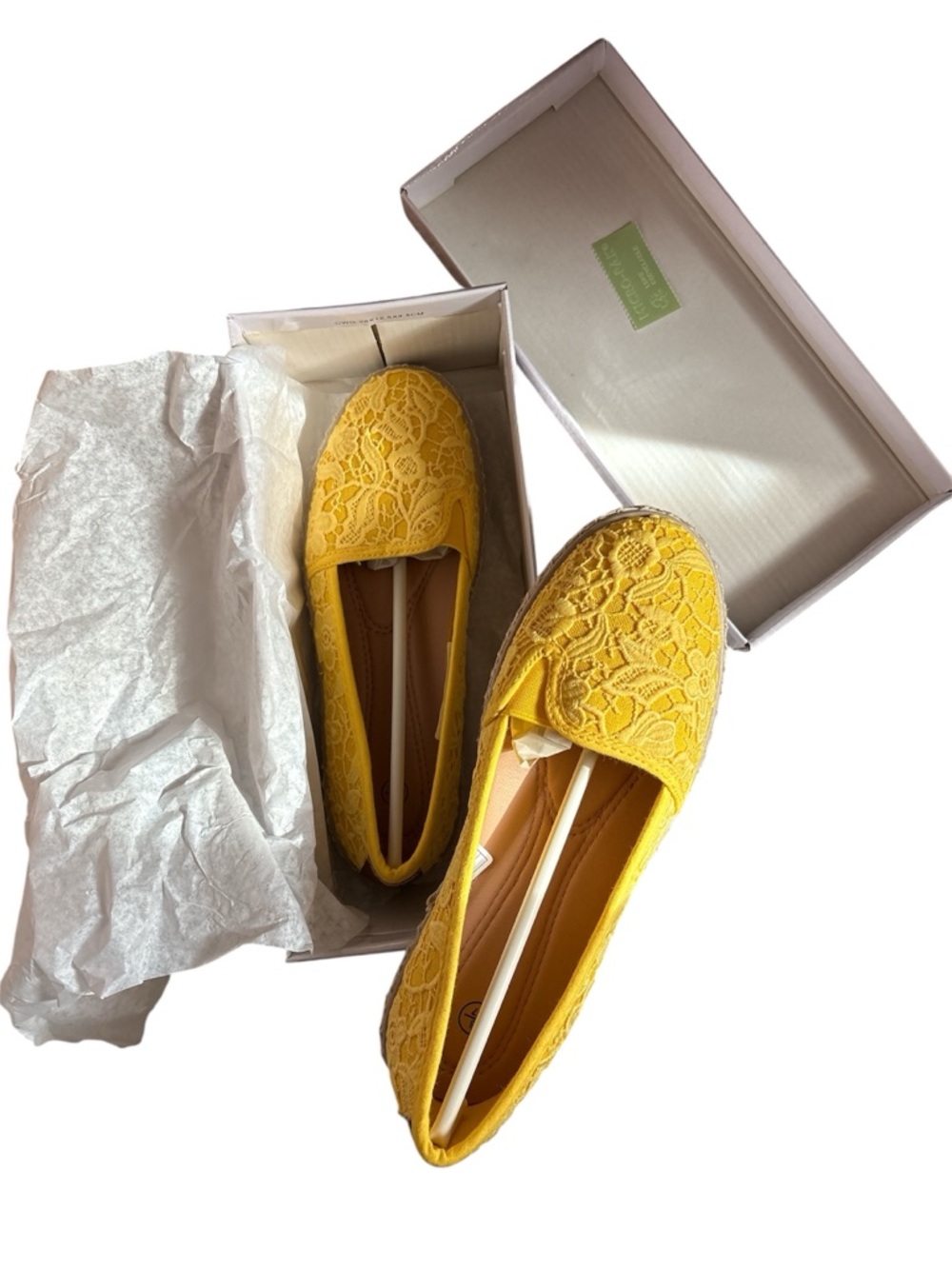 Yellow Lace Ballet Flats - Women's Slip-On Loafers